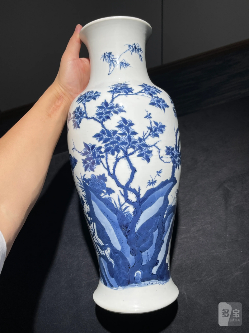 清康熙 青花花鸟纹观音尊 - 图2